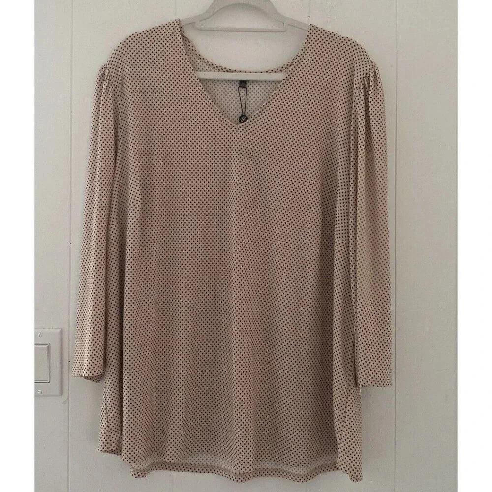 Adrianna Papell Long Sleeve V-neck Pink Polka Dot Plus Size 3X - New